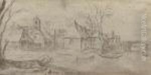 A Village By A Stream by Esaias Van De Velde