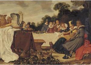 Elegant Figures At An Outdoor Banquet by Esaias Van De Velde