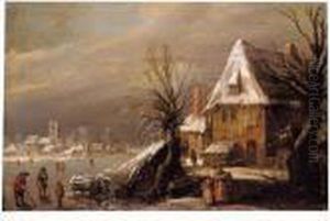 A Winter Landscape With Figures Playing by Esaias Van De Velde