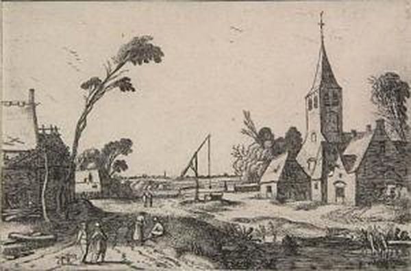 Farms To The Left Of A Path, Village At The Right - view 1