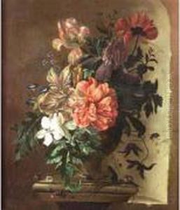 Vase De Fleurs Et Insectes Sur Un Entablement