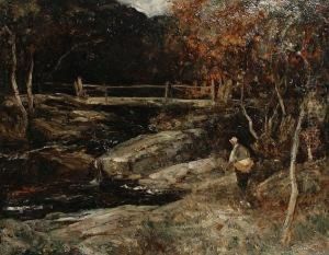 Angler By A Bridge by Joseph Vickers De Ville