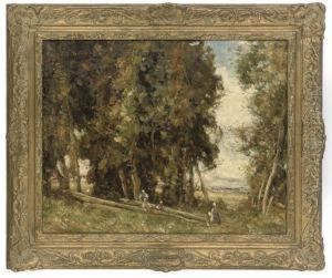 Figures On A Path, The Cotswolds by Joseph Vickers De Ville