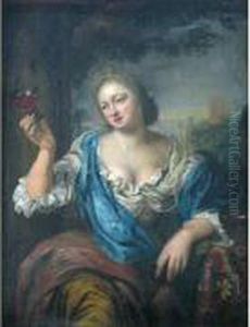 Portrait De Femme Tenant Un Verre De Vin by Arie de Vois