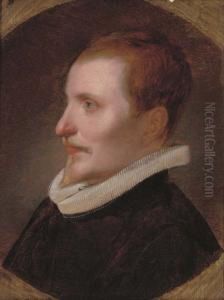 Portrait Of A Gentleman, Bust-length, In A Black Coat And White Ruff, Painted Circle