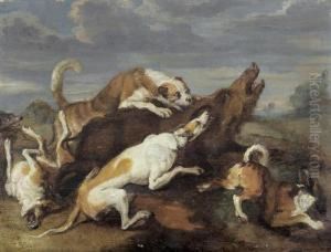 Hundemeute Bei Der Eberjagd. by Paul de Vos