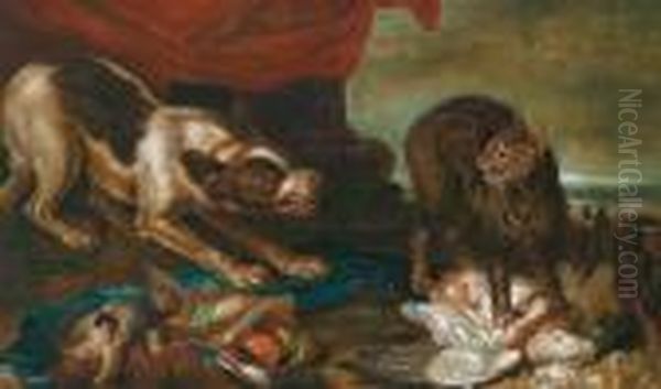 Natura Morta Con Selvaggina E Un Cane E Un Gatto Che Litigano - view 1