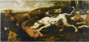 Hounds Hunting A Brace Of Foxes by Paul de Vos