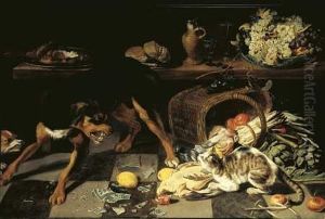 Chien Et Chat Dans Un Interieur De Cuisine by Paul de Vos
