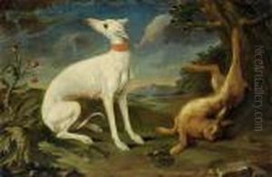 Ein Hund Mit Einem Erlegten Hasen In Einer Landschaft