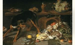 Un Chat Et Un Chien Dans Un Interieur De Cuisine by Paul de Vos