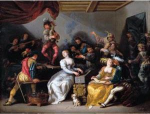 An Allegory Of The Five Senses: A Merry Company In An Interior by Simon de Vos