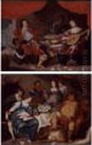 A Bacchanalian Feast And Figures Eating And Making Music: A Pair Of Paintings by Simon de Vos