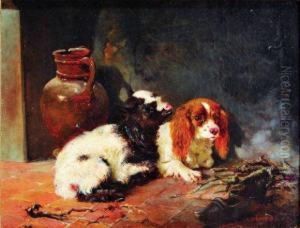 Chien Et Chevre Pres Du Brasier