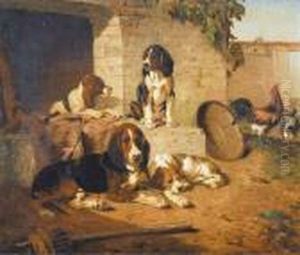 Jachthonden Op Het Erf (1862) by Vincent de Vos