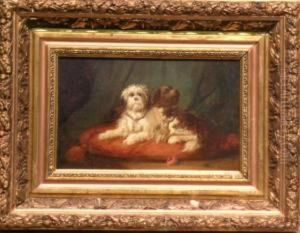 Loyal Companions Seated On A Red Pillow by Vincent de Vos