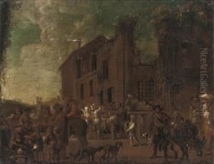 A Market In A Town Square by Cornelis de Wael