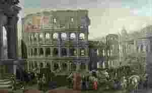 A View Of The Colosseum With Numerous Figures In The Foreground - view 1