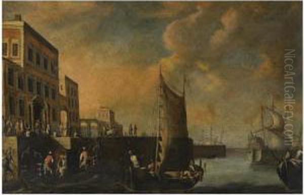 A Busy Pier By A Classical Palace - view 1