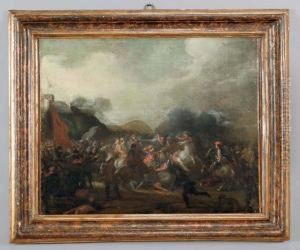 "combattimento Di Cavalleria" Olio Cm. 59,5x49