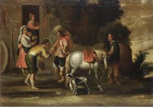 Scena Di Cavalieri Con Contadini by Cornelis de Wael