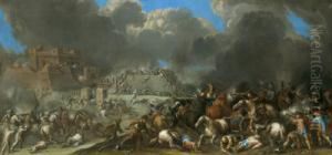 Due Scene Di Assedio Con Scontri Fra Fanti E Cavalieri