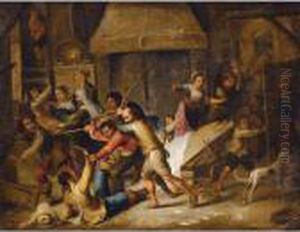 Tavern Interior With Boors Fighting