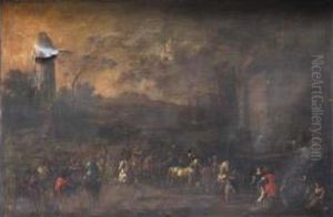 "marchands De Chevaux Turcs Aux Portes D'une Ville En Italie". by Cornelis de Wael