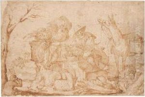 Market Scene With A Man, A Mule And A Monkey by Cornelis de Wael