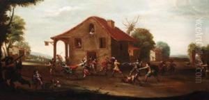 Soldiers Fighting Outside A Tavern