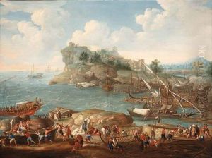 A Mediterranean Coastal Landscape With Levants And Shipbuilders Inthe Foreground by Lucas De Wael