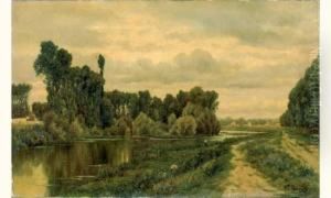 Les Pecheurs En Bord De Riviere by Auguste De Wever