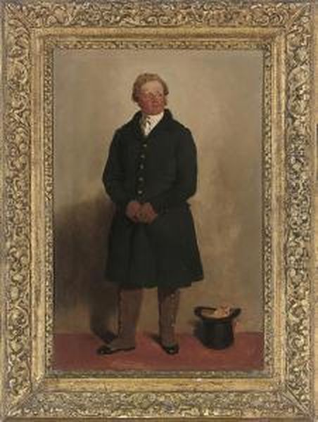 Portrait Of A Gentleman, 
Full-length, In A Blue Coat And Whiteshirt, A Top Hat And Scarf Beside 
Him - view 1