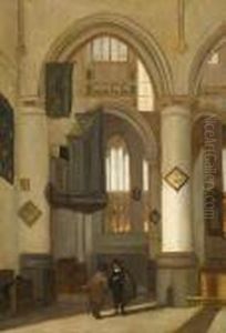 Interior Of Delft Cathedral With
 Two Figures Conversing In The Foreground