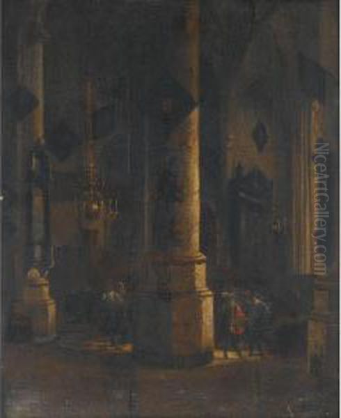A Church Interior With Elegant Figures Conversing - view 1