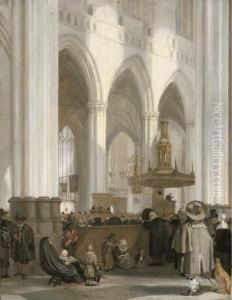The Interior Of The Nieuwe Kerk,
 Amsterdam, Looking North-east, With A Sermon In Progress