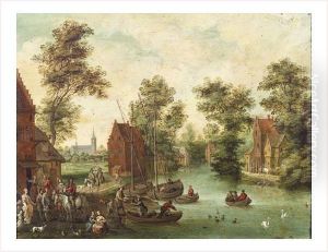 Pecheurs Debarquant Leur Cargaison Dans Un Village De Flandres
