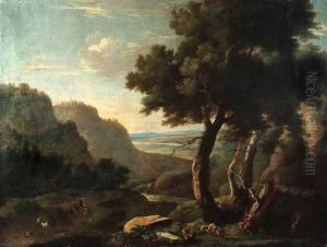 Krajobraz Z Pasterzem, Trzoda I Podroznymi by Caspar Andriaans Van Wittel