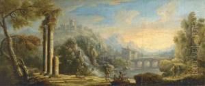 An Italianate River Landscape With Ruins And Herdsmen On Apath