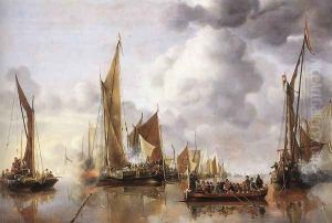 The State Barge Saluted by the Home Fleet 1650 by Jan Van De Capelle