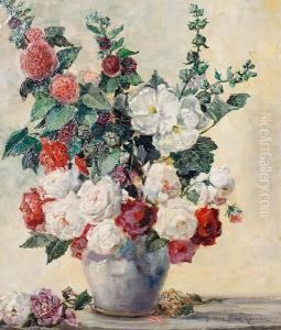Still Life Of Roses In A Vase by Adrienne Hermine Deak-Henczne