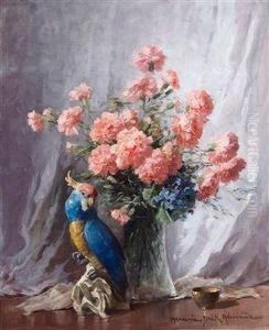 Nelken In Vase Mit Papagei