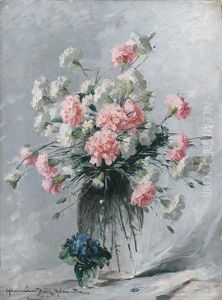 Carnations In A Vase And A Posy Of Violets