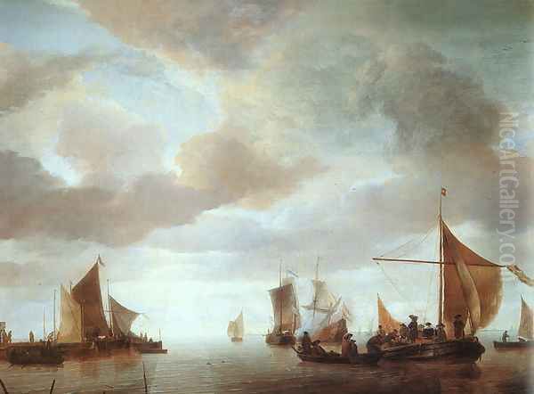 Ships on a Calm Sea near Land by Jan Van De Capelle