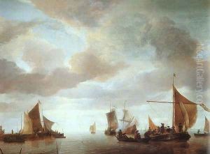 Ships on a Calm Sea near Land by Jan Van De Capelle