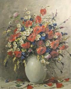 A Still Life With Daisies And Other Flowers In A Vase