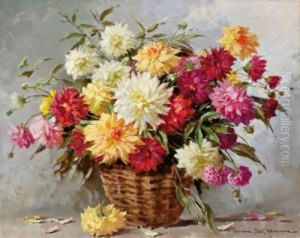 Groses Blumenstuck Mit Astern Im Korb