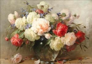 Still Life Witha Vase Of Peonies And Other Flowers by Adrienne Hermine Deak-Henczne