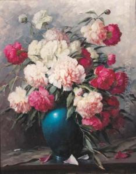 Peonies In A Blue Vase - view 1