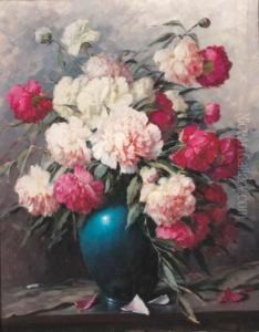 Peonies In A Blue Vase